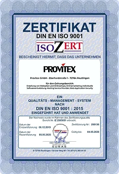 ISO 9001 Zertifikat von Provitex